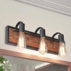 LNC Rustic 3-Lights Wood Bathroom Vanity Light