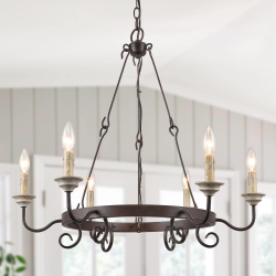 LNC Farmhouse Rustic 6-Light Chandelier French Country Metal Wagon Wheel for Living Room