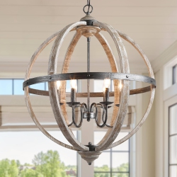 LNC Farmhouse Distressed Wood Chandelier Dining Room Light