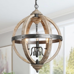 LNC Rustic Farmhouse Orb Ceiling Pendant Wood Chandelier