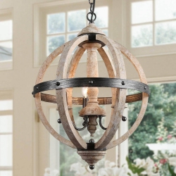 LNC Farmhouse 3-Light Wood Globe Chandelier