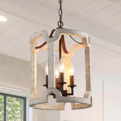 LNC Farmhouse 4-Light Cylinder Wood Chandelier Rustic Foyer Island Lights