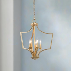 LNC Mid-Century Modern 5-Light Geometric Lantern Candle Chandelier In Gold