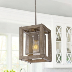 LNC 1-Light Square Wood Cage Pendant