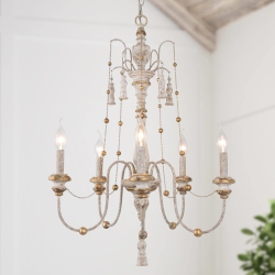 LNC 5-Light Farmhouse Classic Candle Distressed Wood Chandelier