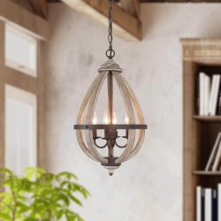 LNC 4-Light Lantern Distressed Wood Foyer Chandelier