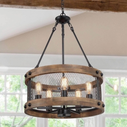 LNC 5-Light Farmhouse Drum Cage Wood Chandelier