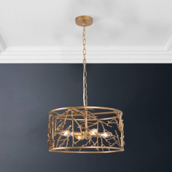 LNC 4-Light Brass Drum Cage Chandelier In Gold