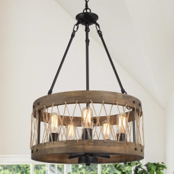 LNC 5-Light Lantern Drum Wood Chandelier