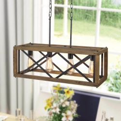 LNC 4-Light Rectangle Wood Chandelier Island Light