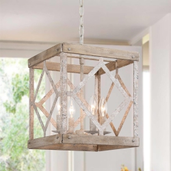 LNC 4-Light Off-White Lantern Square Island Pendant Light
