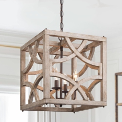 LNC 4-Light Wood Squared Chandelier for Dining Room