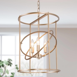 LNC 3-Light Cylinder Foyer Chandelier for Dining Room In Gold