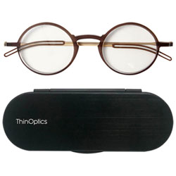 ThinOptics Manhattan Reading Glasses with Milano Case - 2.5 Strength - Brown