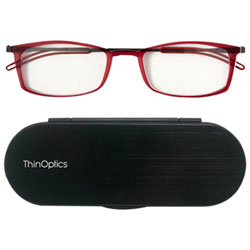 ThinOptics Brooklyn Reading Glasses with Milano Case - 1.5 Strength - Red