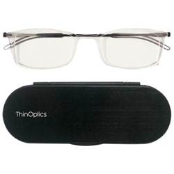 ThinOptics Brooklyn Reading Glasses with Milano Case - 1.5 Strength - Clear