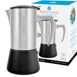 GROSCHE Milano Steel 6 Espresso Cups Stainless Steel Stovetop Espresso Maker | Moka Pot - Coffee Maker for Induction Gas Or Electric Stoves