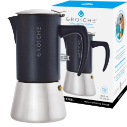 GROSCHE Milano Steel 6 Espresso Cups Stainless Steel Stovetop Espresso Maker | Moka Pot - Coffee Maker for Induction Gas Or Electric Stoves -