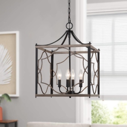 LNC 4-Light Wood Square Cage Chandelier for Kitchen Island