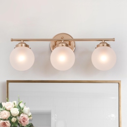 LNC 3-Light Modern Frosted Glass Bathroom Vanity Light In Gold