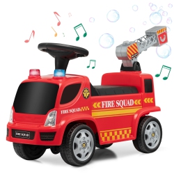 COSTWAY Kids Ride On Fire Truck Foot-To-Floor Sliding Push Car W/ Music & Bubble Maker