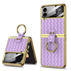 HLD Samsung Z Flip 4 Case \w Ring, Galaxy Z Flip 4 Case \w Ring, Weave Fabric Business Style Protective Case Designed Samsung Galaxy Z Flip 4 Case