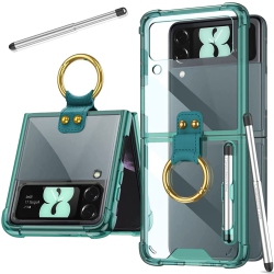 HLD Miimall Compatible With Samsung Z Flip 4 Case With Ring Holder, Galaxy Z Flip 4 Case With S Pen, Hard PC & Transparent Tpu S