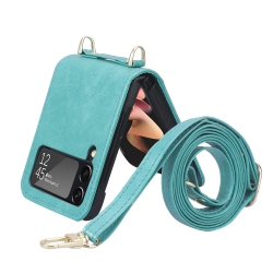 HLD Shieid Samsung Z Flip 4 Case With Card Holder, Z Flip 4 Case With Strap, Lanyard Crossbody Strap Wallet Case for Samsung Gal