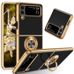HLD Guagua Case for Samsung Galaxy Z Flip 4 5G Flexible Soft Tpu Plating Cover With 360 Rotating Ring Holder Kickstand Shockproo