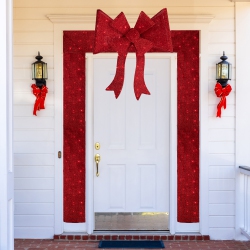 NORTHLIGHT 8' Led Lighted Christmas Doorway Arch Decoration With Bow In Red