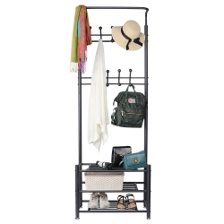 SORTWISE Multifuctional Clothing Rack Garment Rack Metal Entryway Coat Rack 3-Tier Shoe Bench With 18 Hooks, Easy Assembly