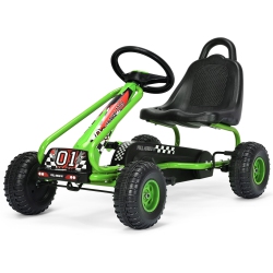 GYMAX Kids Pedal Go Kart 4 Wheel Ride On Toys W/ Adjustable Seat & Handbrake In Green