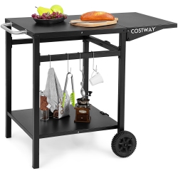 COSTWAY Double-Shelf Movable Dining Cart Table Multifunctional Kitchen Worktable Outdoor