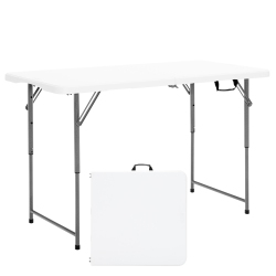 COSTWAY Folding Table Portable Bi-Fold Picnic Dining Table W/ 3-Level Height Adjustment