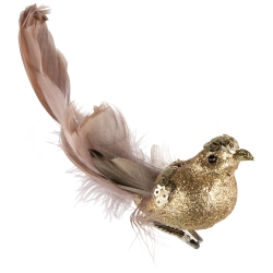 NORTHLIGHT Sequins And Glitter Bird With Feathers Clip On Christmas Ornament - 6" - In Gold