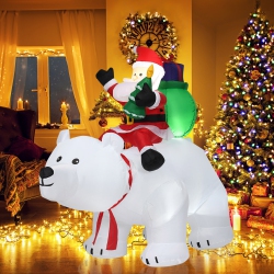 GYMAX 6.5Ft Inflatable Christmas Santa Riding Polar Bear Decoration W/ Led Light