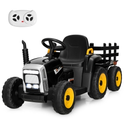 COSTWAY 12V Kids Ride On Tractor With Trailer Ground Loader W/ Rc & Lights