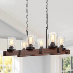 LNC Modern Wood 6-Light Glass Linear Chandelier Kitchen Island Pendant