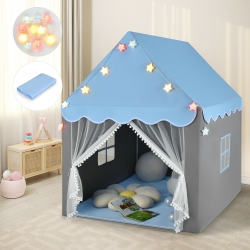 GYMAX Kids Playhouse Tent Large Castle Fairy Tent Gift W/star Lights Mat