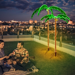 COSTWAY 2PCs 5 Ft & 7 Ft Tropical Led Rope Light Palm Trees Pre-Lit Artificial Decor