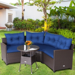 COSTWAY 4PCs Patio Rattan Furniture Set Cushioned Sofa Glass Table Garden