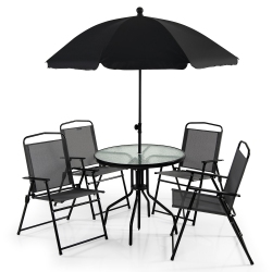 COSTWAY 6 PCs Patio Dining Set Folding Chairs Glass Table Tilt Umbrella Garden