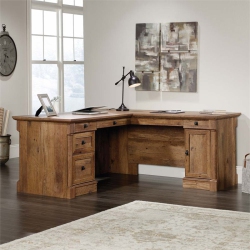 BOWERY HILL Contemporary Wood L-Shape Computer Desk In Vintage Oak