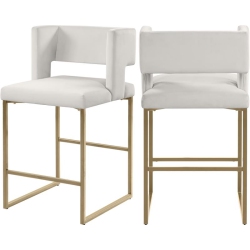 MERIDIAN FURNITURE Caleb Cream Velvet Counter Stool (Set Of 2)