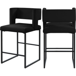 MERIDIAN FURNITURE Caleb Velvet Counter Stool (Set Of 2) In Black