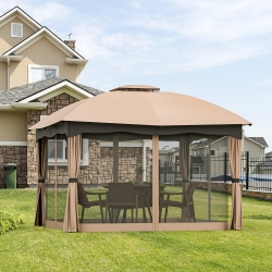 GYMAX Patio 12' X 10' Canopy Heavy Duty Steel Gazebo Double Vented Outdoor In Brown