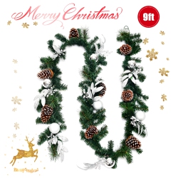 GYMAX 9Ft Pre-Lit Christmas Decoration Garland Rattan W/ 50 Led Lights Timer