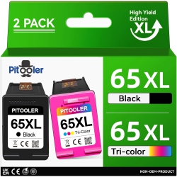 DOLAER High Yield HP 65Xl Ink Cartridge & Color for HP Deskjet 3755/2655/2600/2652/3772/3752/3700, Envy 5055/5010/5000 Series - 2 Pack In Black