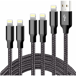 DOLAER Iphone Charger Cable, C 5 Pack[3/3/6/6/10Ft] Mfi Certified USB Lightning Cable Nylon Braided Charging Cord Compatible for Iphone