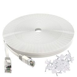 DOLAER Cat 6 Ethernet Cable 100 Ft Flat White, Slim Long Internet Network LAN Patch Cords, Solid Cat6 High Speed Computer Wire \w Clips & Rj45